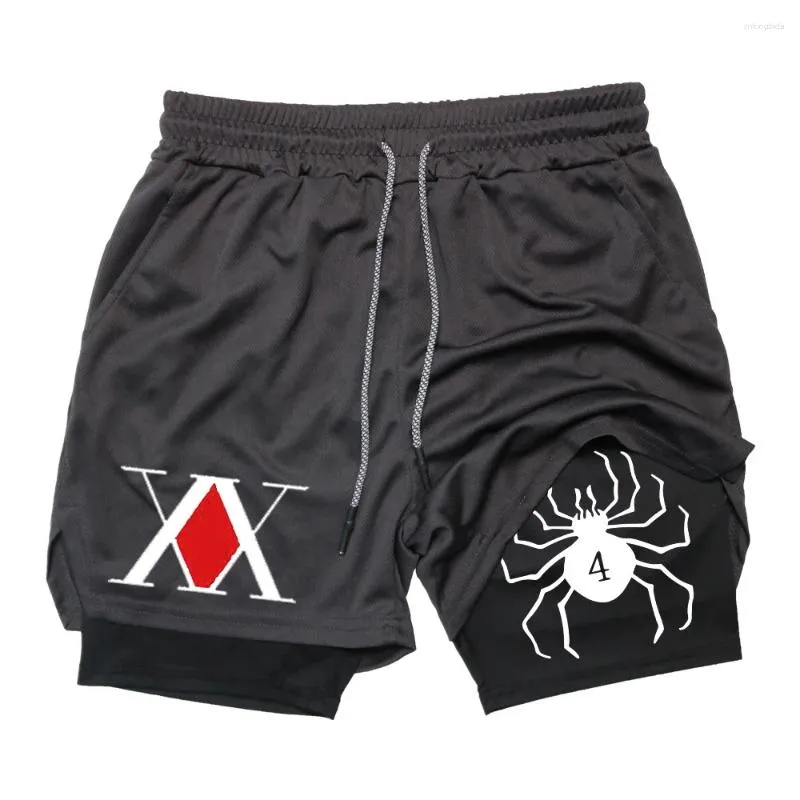 Men's Shorts Anime X Gym Bilayer 2-in-1 Breathable Quick-drying Absorb Sweat Sports Short Jogging Pants_voghion.com