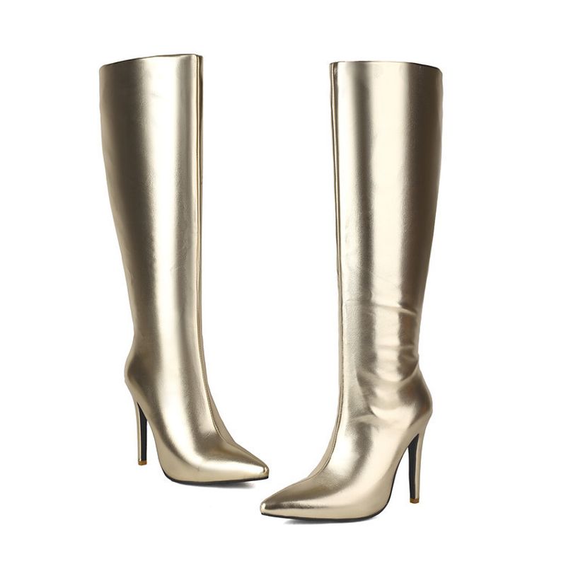 Mode hoge hakken puntige damesschoenen 40-47 grote maat effen kleur hot mom hoge laarzen_voghion.com
