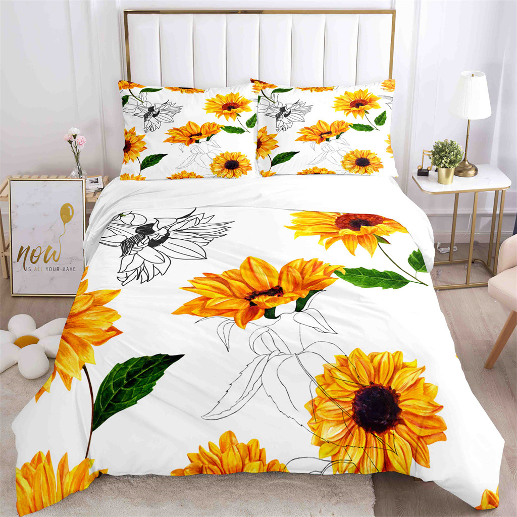 È possibile realizzare la nuova serie di tessuti per la casa di alta qualità, girasoli e set di biancheria da letto trasparenti, composti da tre pezzi_voghion.com