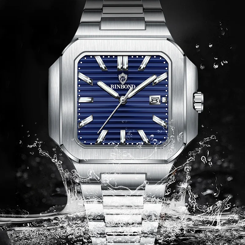 Luxury Classic Square Watch Waterproof Stainless Steel Men Wristwatch_voghion.com