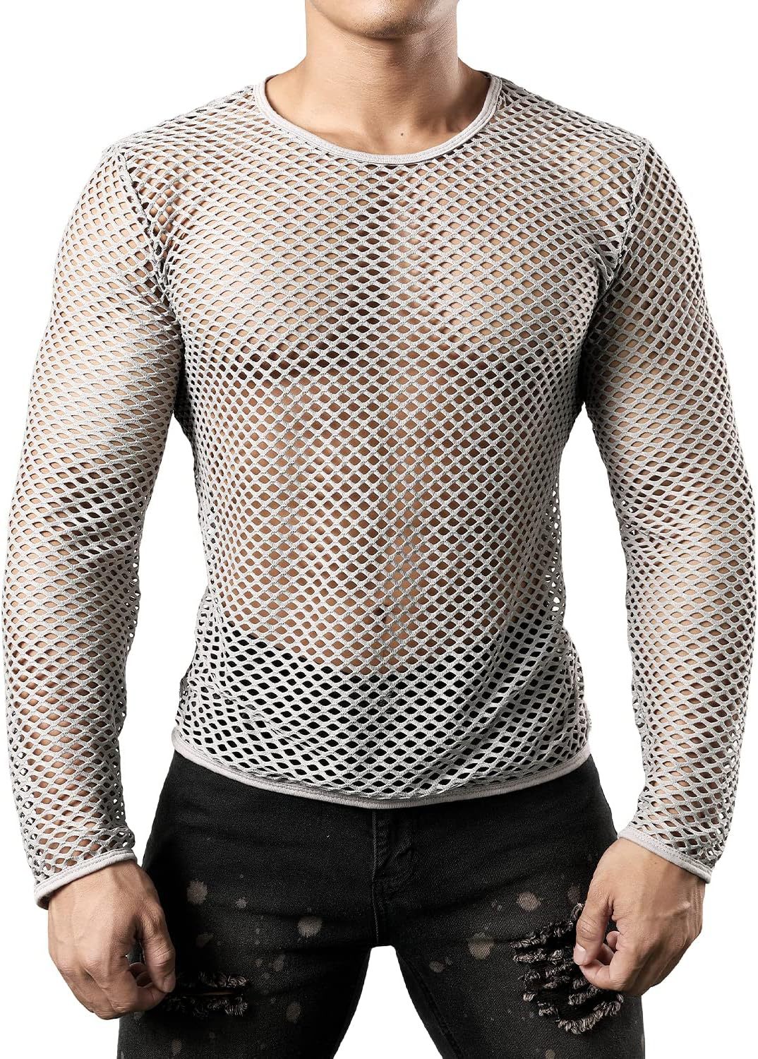 Nuovo pullover estivo con scollo rotondo traforato, top a maniche lunghe, felpa con cappuccio oversize larga e traspirante in rete da pesca, da uomo_voghion.com