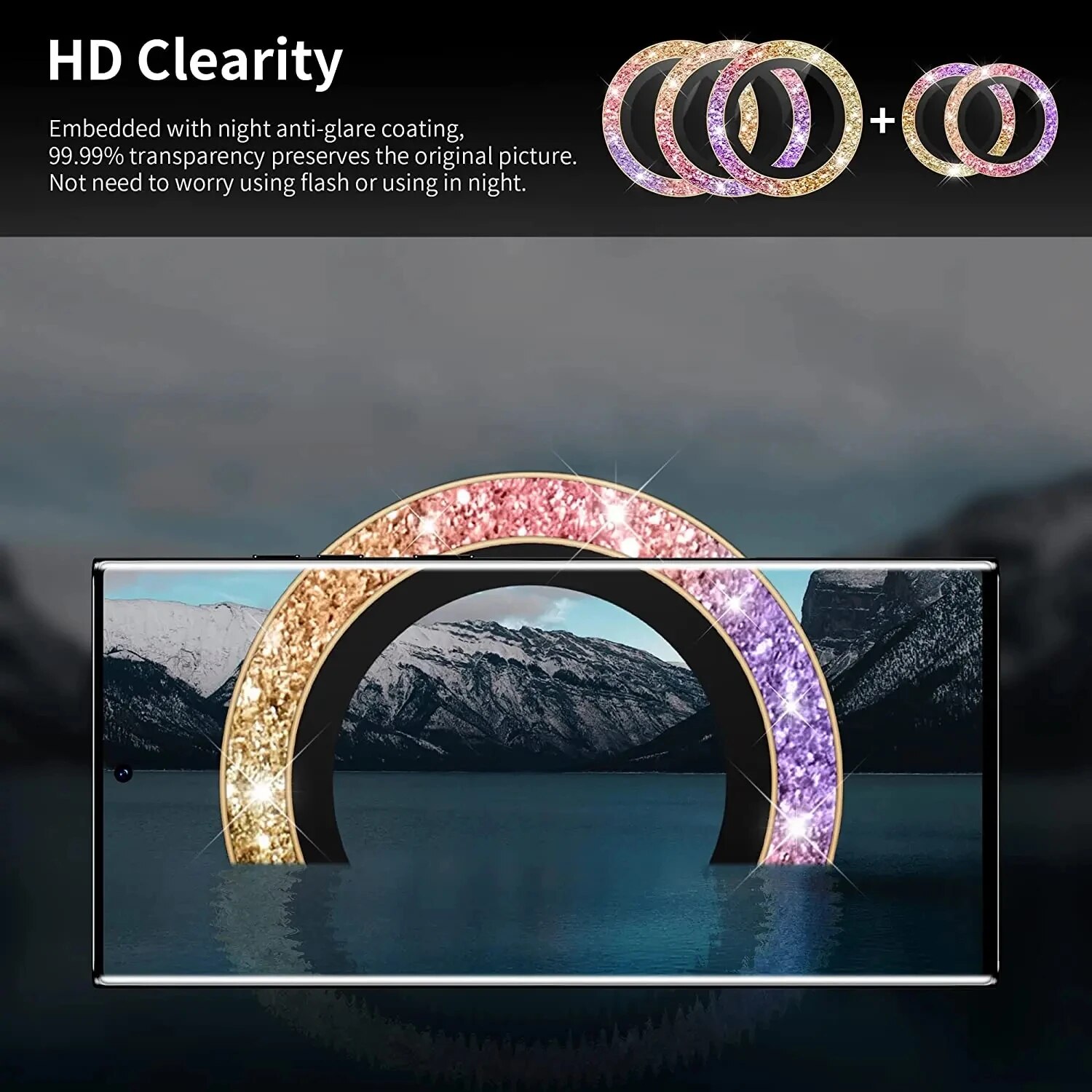 Glitter Camera Ring for Samsung Galaxy S24 Ultra S23 FE Plus S24+ Back Lens Screen Protector Glass S23fe S24ultra Cap_voghion.com