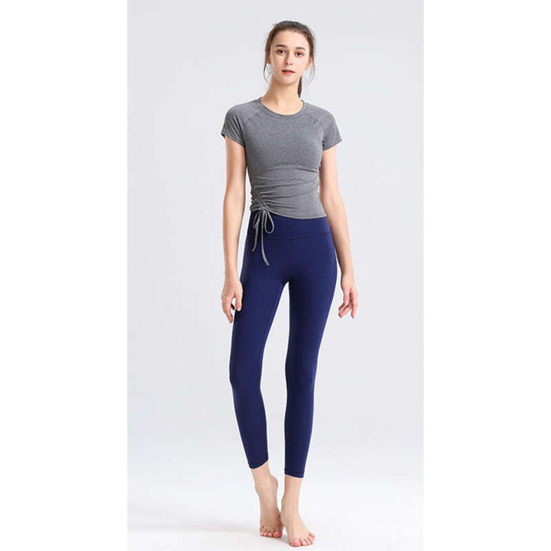 Neu Laufen Fitness T-shirt Kordelzug Slim Fit Schnell Trocknend Sportswear Yoga Anzug Top frauen Kurzarm_voghion.com