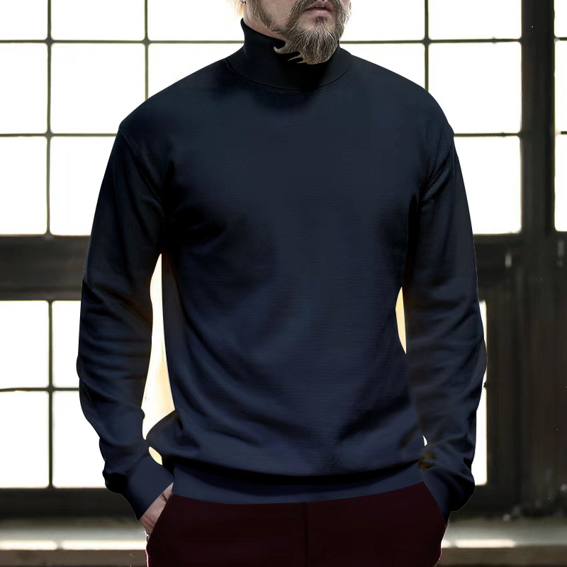 Maglione a collo alto in cotone da uomo, casual, tinta unita, autunno inverno 2023_voghion.com