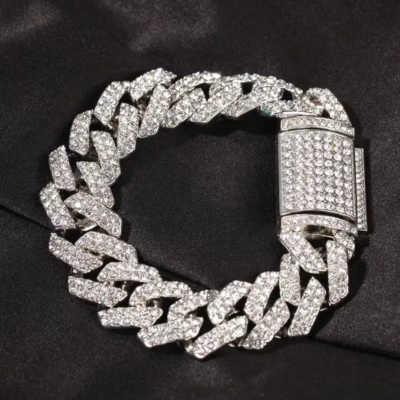Designer 18mm kubanische Kette Herren Kreuz Gold Platin Diamanten Halskette Armband Schmuck Geschenk_voghion.com