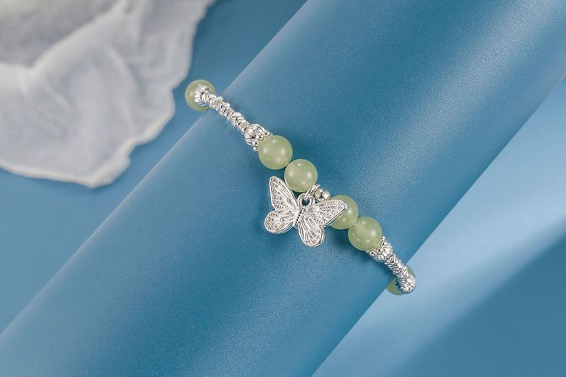 Sterg Sier Kæde Armbånd Hetian Jade Sommerfugl Charm Justerbar Armbånd Armbånd Smykker Tilbehør Til Kvinder Piger_voghion.com