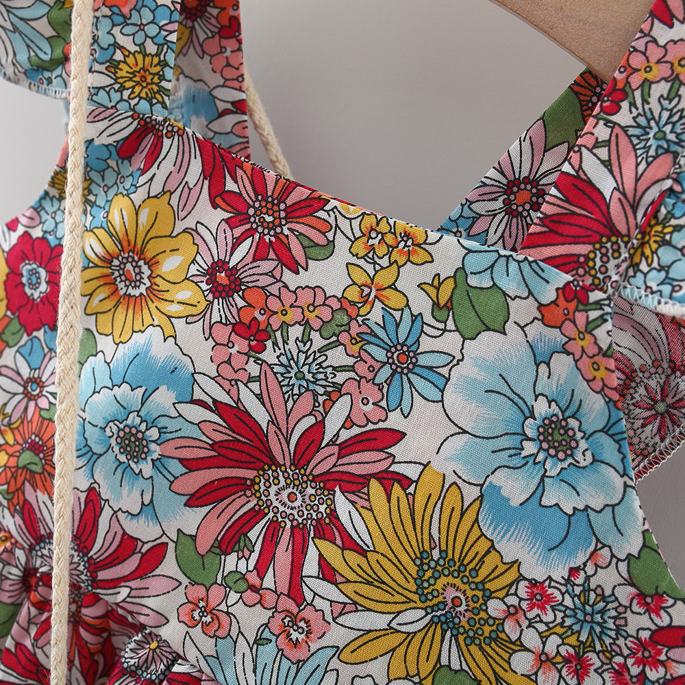 Fashion Girl Clothing Cotton Summer Flower Dress With Bag For Birthday Clothes_voghion.com