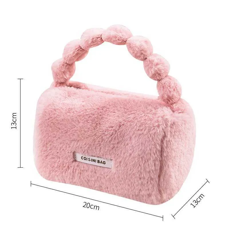 Borsa per il trucco da donna in peluche carina alla moda, borsa da viaggio per cosmetici, borsa da toilette, organizzatore, custodia per trucco portatile_voghion.com