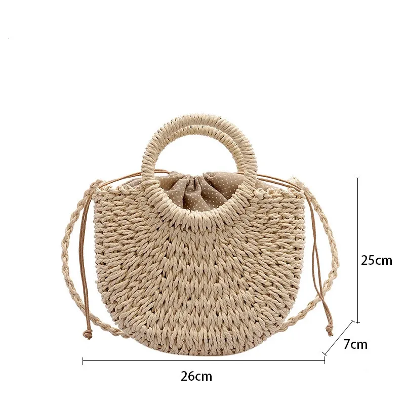 Half-round Rattan Shoulder Bag Large Capacity Summer Beach Tote_voghion.com