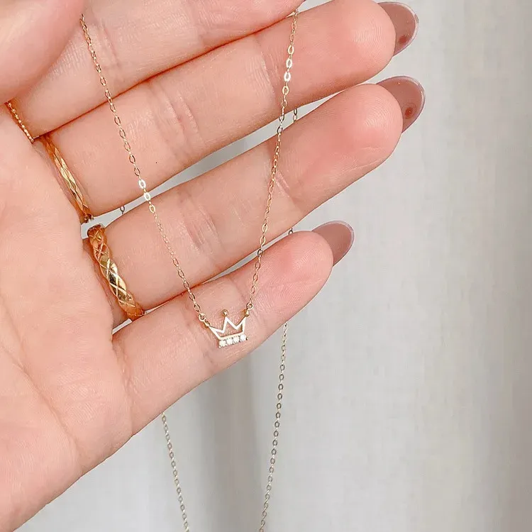 Collana in argento sterling placcato 14K, squisita piccola micro zircone intarsiato, ciondolo a catena per clavicola in oro K, da donna, 240119_voghion.com