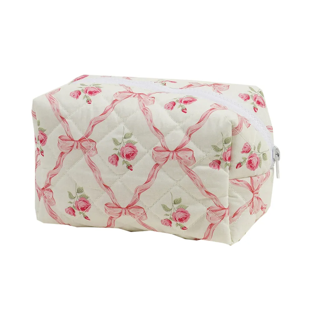 Borsa da viaggio portatile, casual, da donna, piccola, con pochette porta trucchi, grande capacità, in cotone e rosa._voghion.com