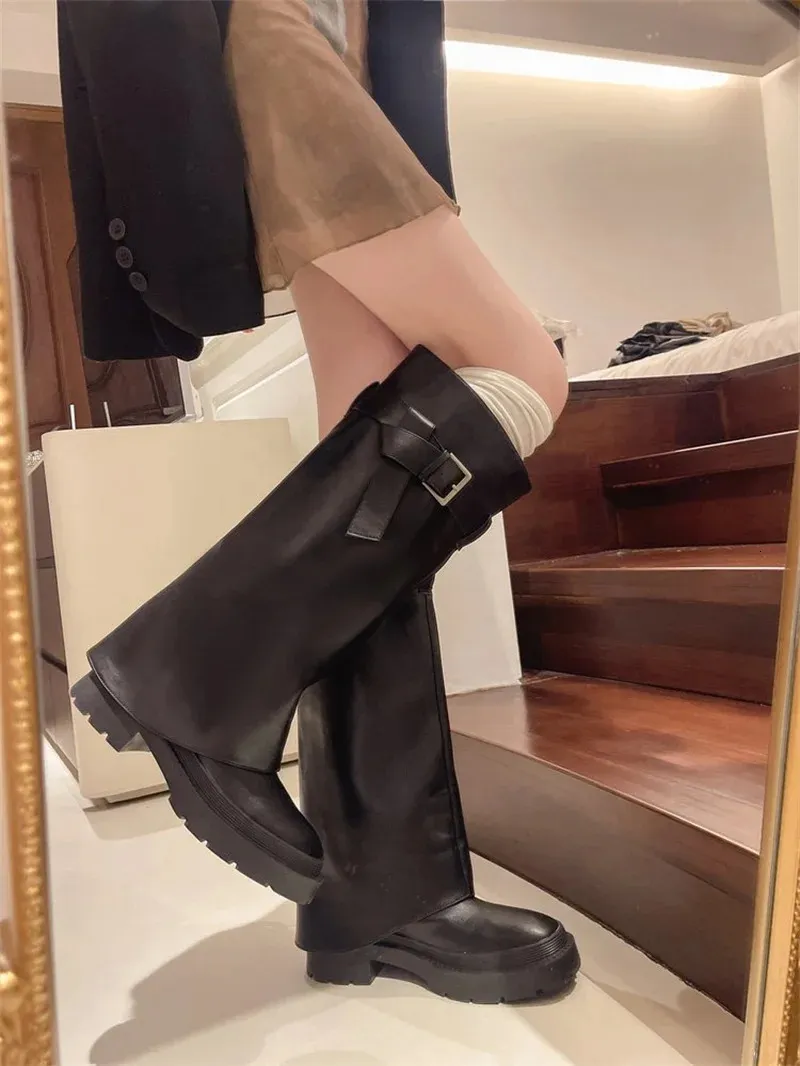Design Sense Lång tub Tjocksulad Knight Fashion Retro Executive Pants Boots 240930_voghion.com