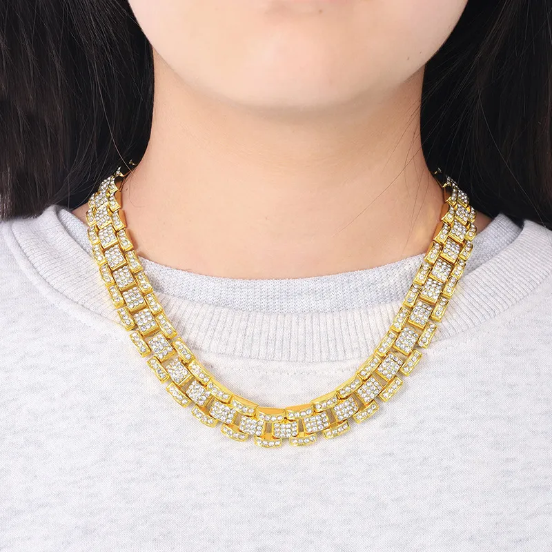 16MM Prong Link Chain Hip Hop Men iced out paris chain Rhinestone Paved Miami Rhombus Cuban Necklace_voghion.com
