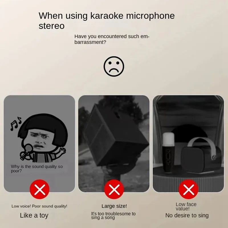 Microphones Mini Outdoor Karaoke Bluetooth Speaker Portable With Wireless Microphone Card Subwoofer High Volume_voghion.com