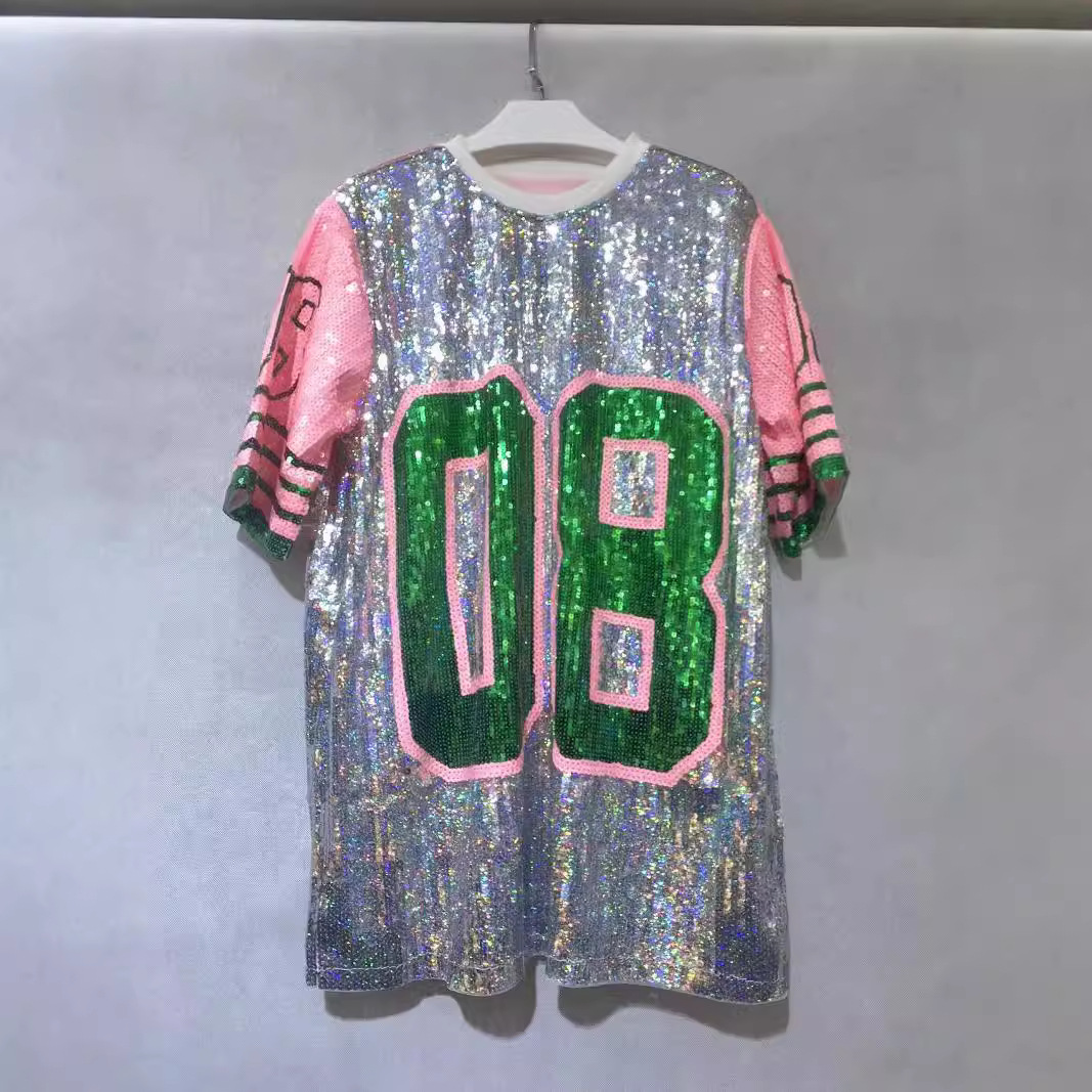 Women’s Clothing heavy industry women’s clothing sequined loose T shirt round neck half sleeved top