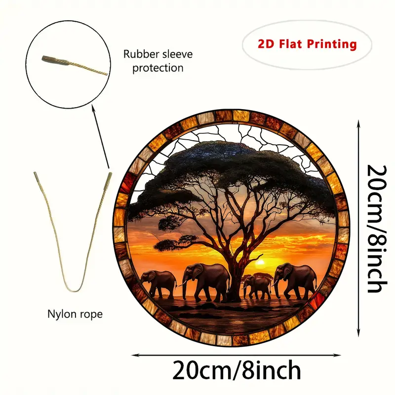 One Piece, A 2D Printed Round Acrylic Dusk Elephant Colorful Garden Sun Catcher._voghion.com