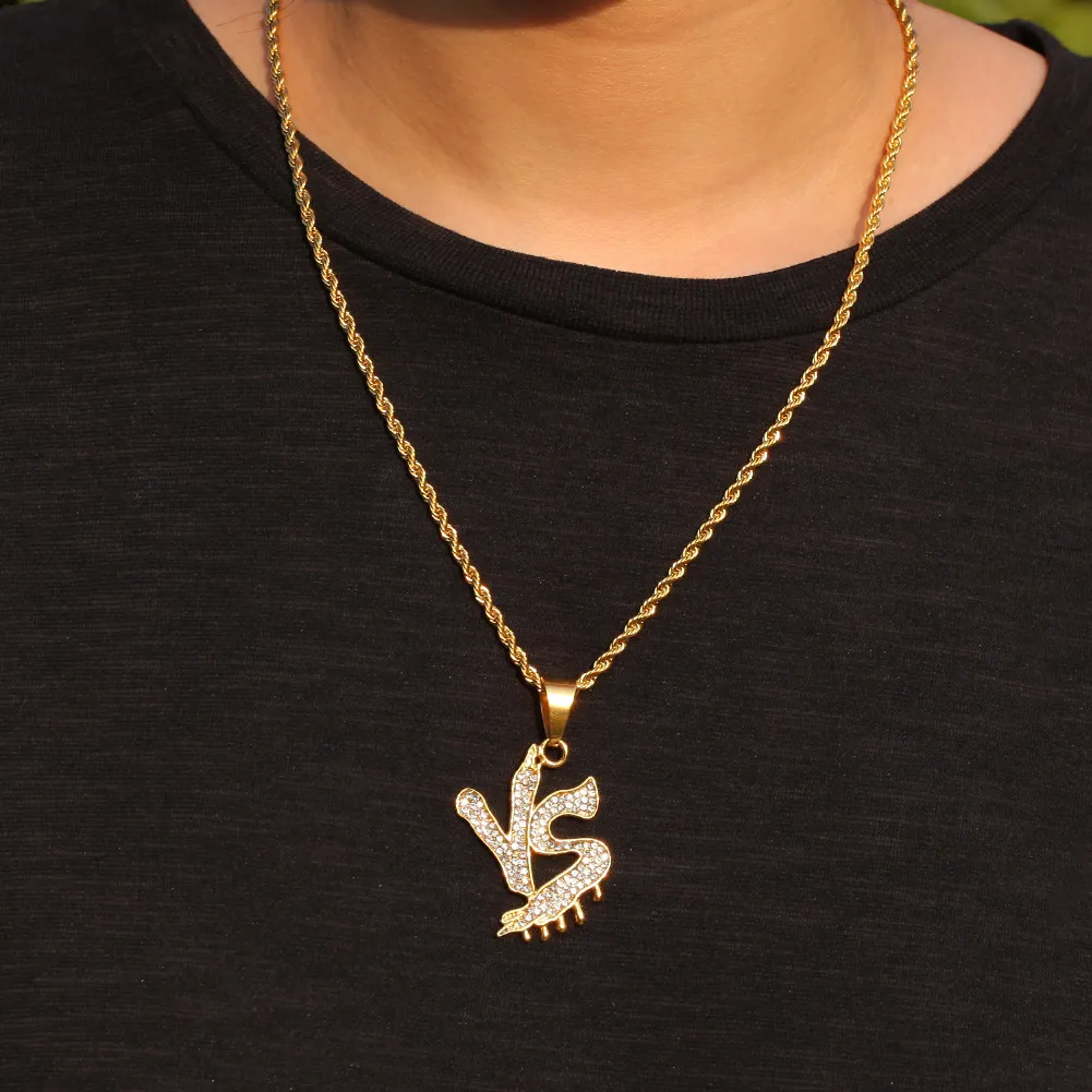 Personalisierte Gold Iced Out Herren VS Initialen Pedant Kubanische Kette Halskette Voller Diamant Hip Hop Schmuck Geschenke für_voghion.com