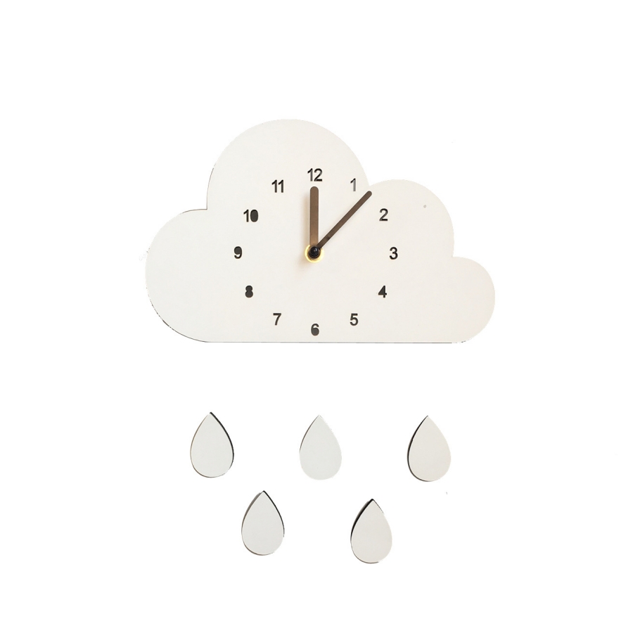 Decora la cameretta dei bambini in stile nordico e il negozio di abbigliamento per bambini Decora nuvole a forma di cartone animato, gocce d'acqua, decorazione da parete con orologio silenzioso_voghion.com