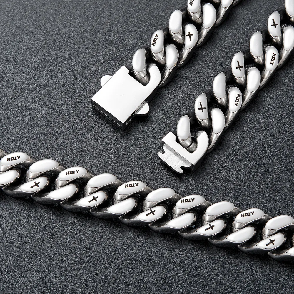 13 mm hiphopa krusta nerūsējošā tērauda kubiešu saites ķēde ar īstu zelta pārklājumu, modes metāla kaklarota, rotaslietas_voghion.com