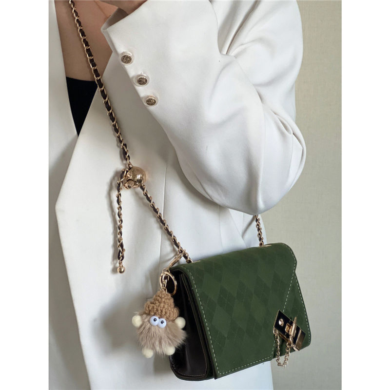 Borsa a tracolla piccola quadrata con tracolla a catena trapuntata in pelle scamosciata, nuova e versatile da donna, autunno inverno Ganbao_voghion.com