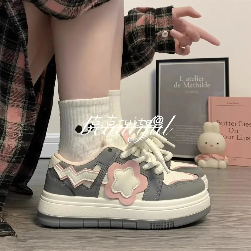 Kawaii Platform Sneakers Women Flat Sports Shoes Spring Summer Cute Casual Vintage Tennis Female Vulcanize White Korean_voghion.com
