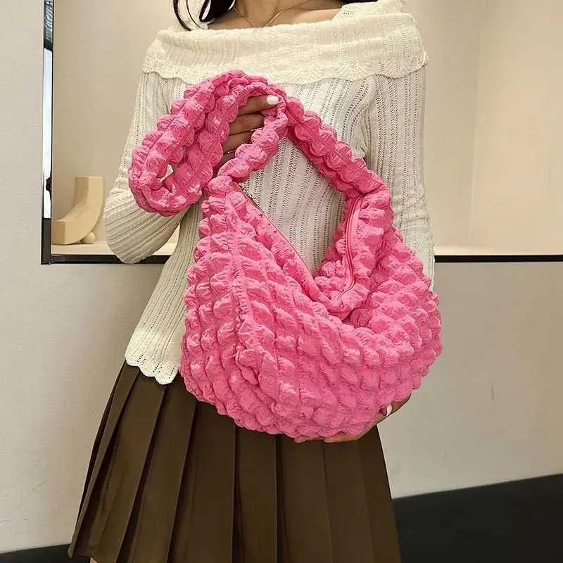 Borsa a tracolla tinta unita grande capacità borsa a mano trapuntata imbottita sotto le ascelle borsa per scarpe Y241026_voghion.com