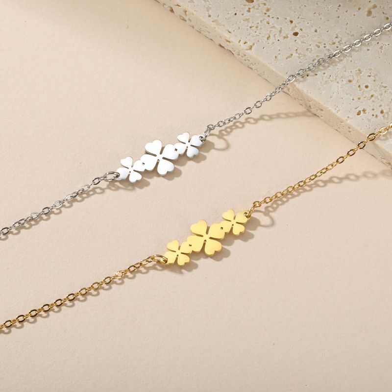Four Leaf Clover Charm Bracelet Stainless Steel Polished Jewelry_voghion.com