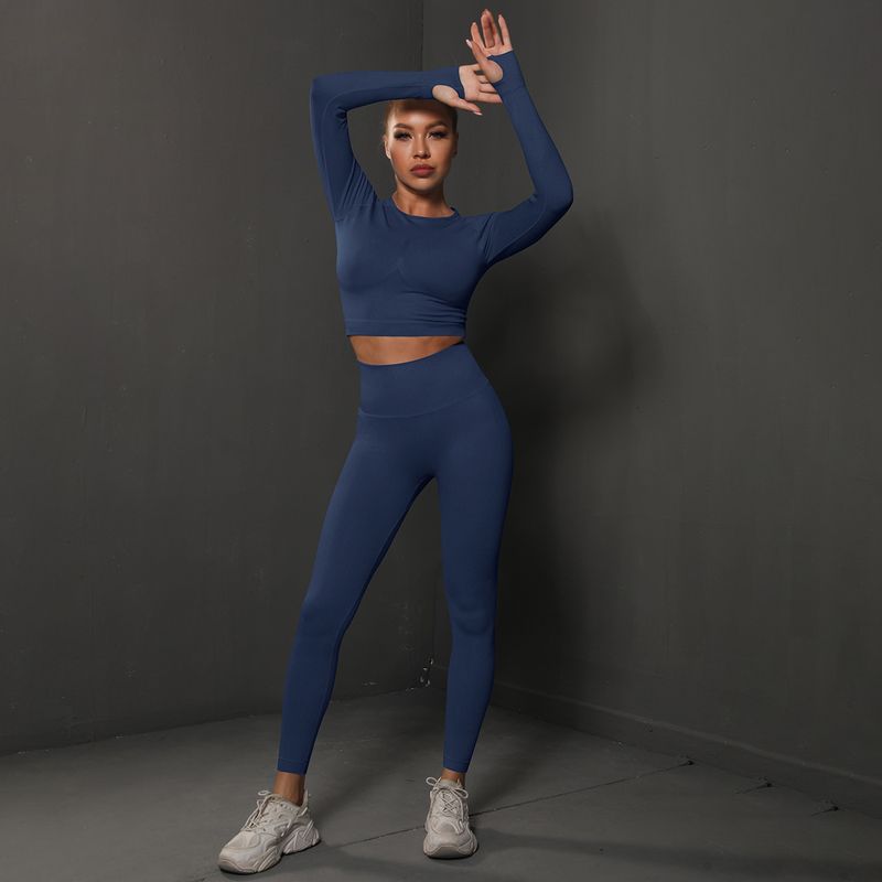 Nahtloser, pfirsichfarbener, enger Hüftlift-Yoga-Sport-Laufanzug, zweiteiliger Fiess-Anzug für Frauen_voghion.com