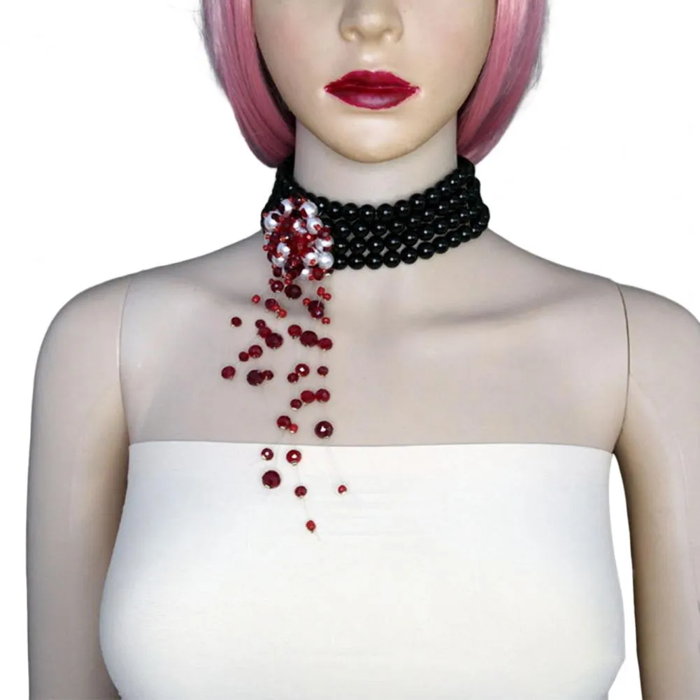 Collier ras de cou gothique gouttes de sang pour halloween_voghion.com