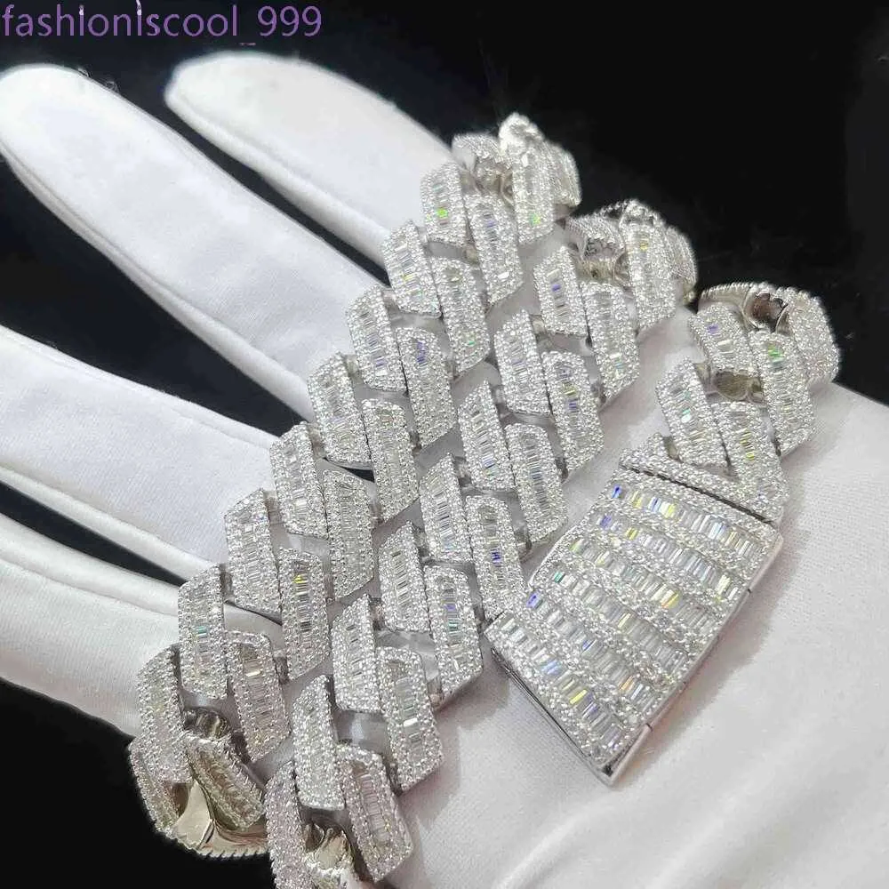 moissanite Iced Out Cuban Link Chain Hip Hop Fine Jewelry Baguette Diamond Men Necklace Sterling Sier Fully Vvs_voghion.com