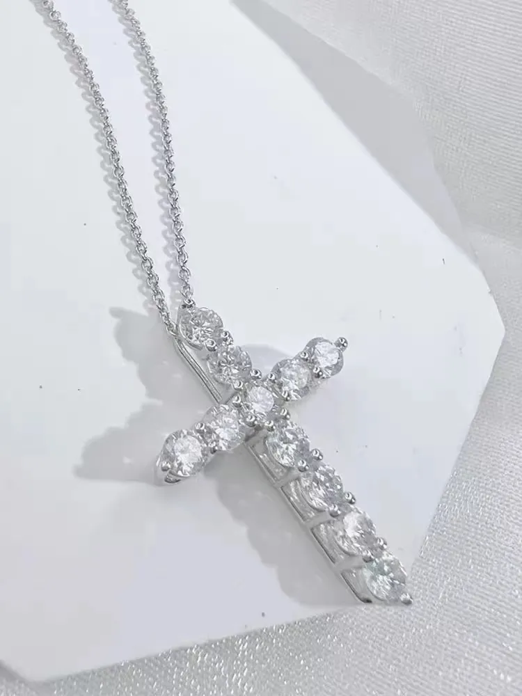 Collana con ciondolo a croce in argento Sterling con diamanti, semplice e creativa, con nicchia luminosa e clavicola_voghion.com