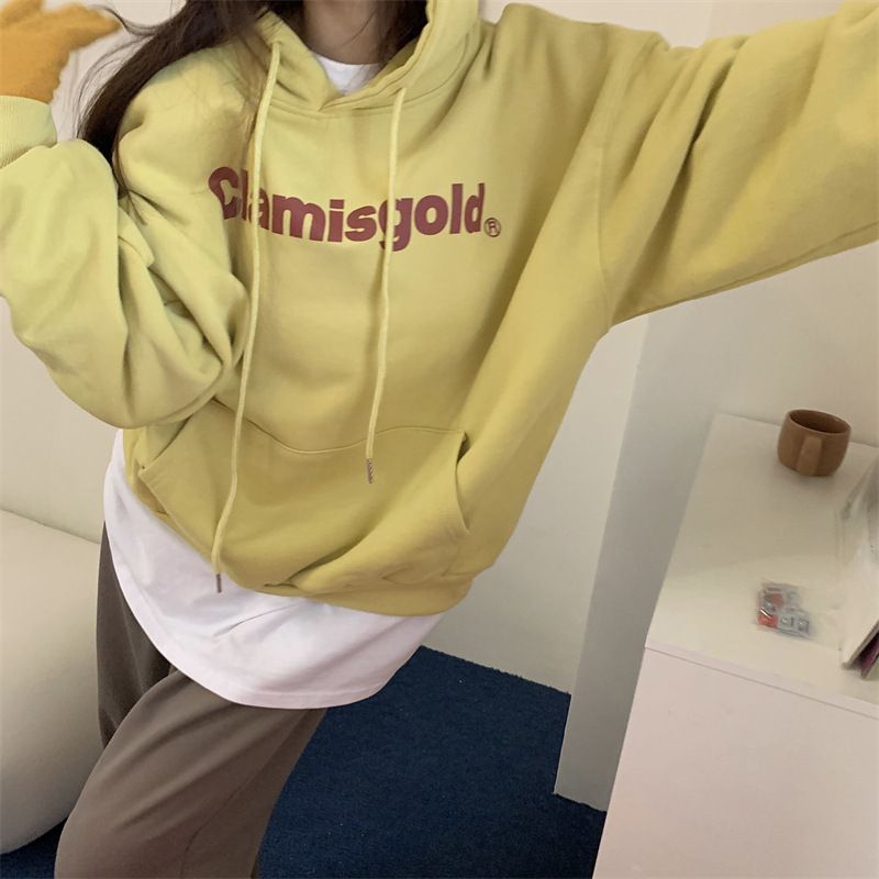 Veet hooded sweatshirt for women in autumn and winter, new loose letter printed Korean fashion student long sleeved_voghion.com