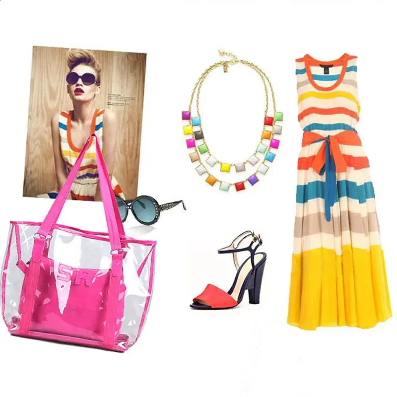 Candy color Transparent Bags Summer Package PVC clear Beach Jelly Crystal Shoulder Bag Women Handbag drop 240731_voghion.com