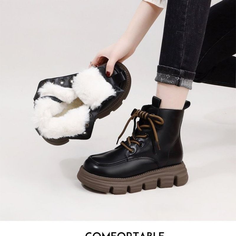 Big cotton shoes integrated fur leather, wool snow for women in autumn winter, new style with plush and thickened Martin_voghion.com
