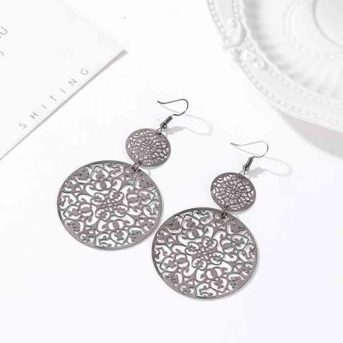 Vintage Openwork Disc Earrings Ear Drop Frosted Jewelry For Women Party Wedding Tt@88_voghion.com