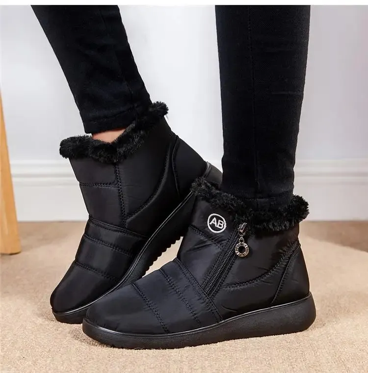 Womens Snow Boots Plush Warm Lightweight Zipper Ankle Boots_voghion.com