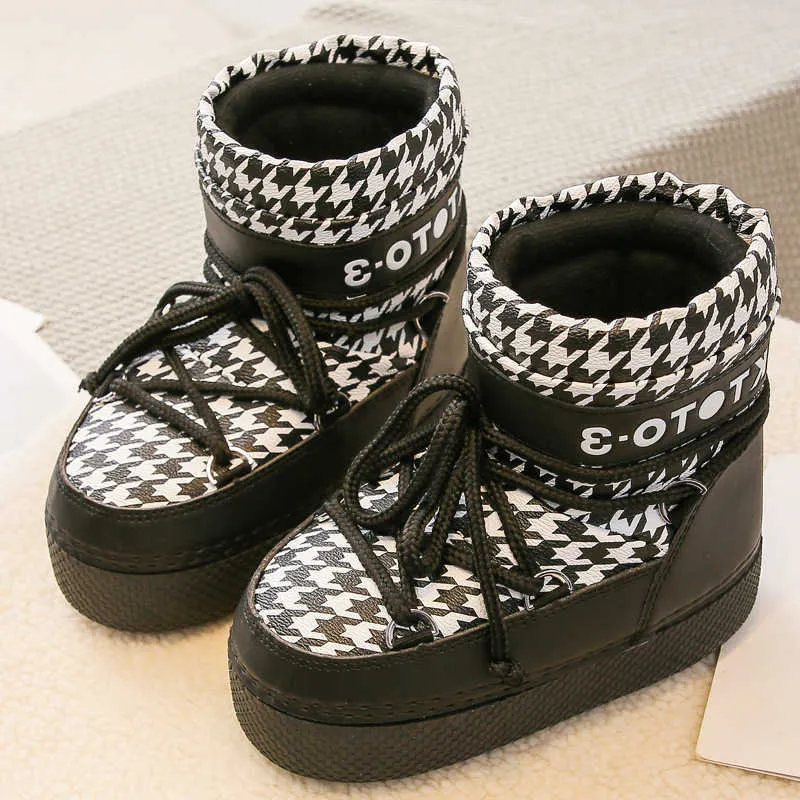 Stivali invernali da donna con plateau, con lacci, in pelle impermeabile antiscivolo, spessi e caldi, in cotone, con design di marca, 2025_voghion.com
