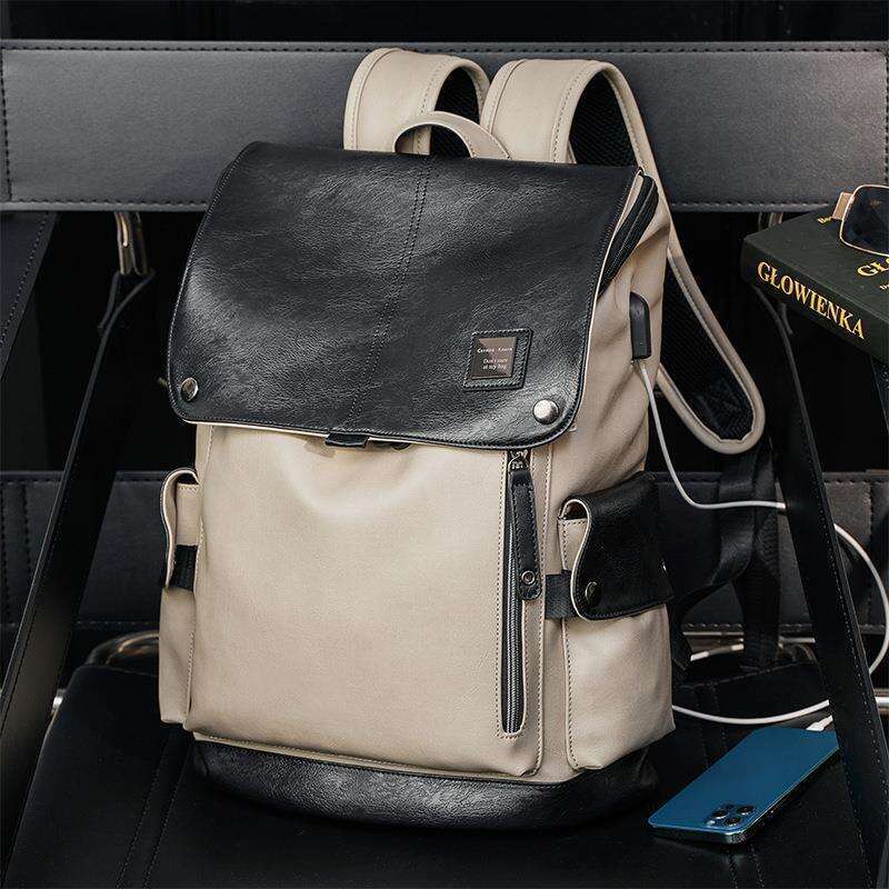 2025 Schicker PU-Leder-Rucksack für Herren – Diebstahlsichere 14-Zoll-Laptoptasche, Wasserabweisender 20-Liter-Tagesrucksack für die Arbeit mit glatten Reißverschlüssen, Schwarz_voghion.com