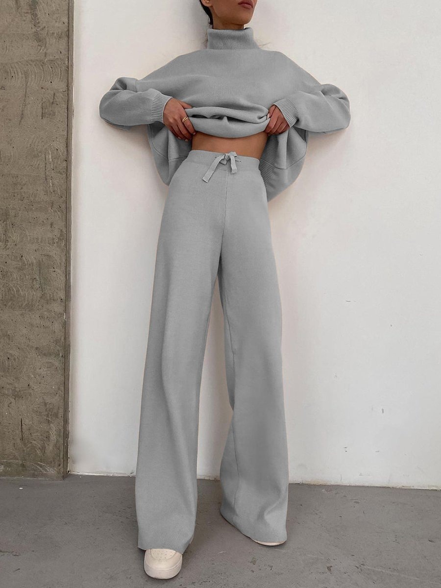 Ropa de mujer Conjunto de dos piezas de traje casual de moda con cordones de punto