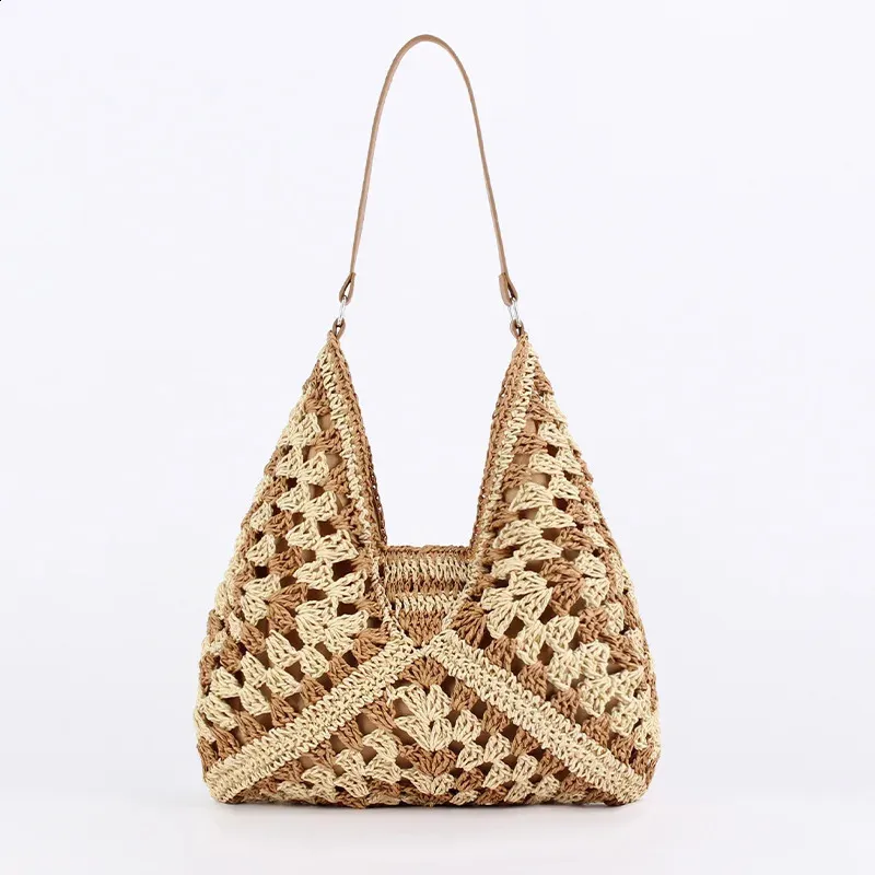 Vintage Straw Tote Bag Large Capacity Casual Shoulder Beach Bag_voghion.com