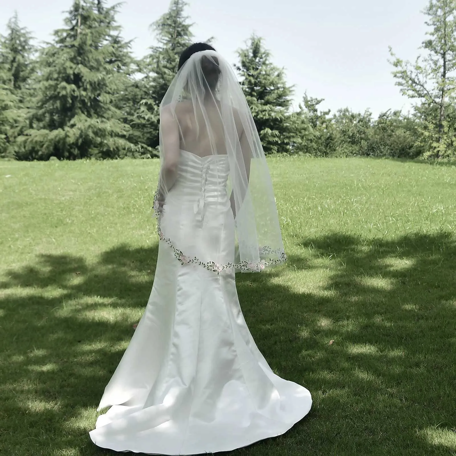 Hair Jewelry Short Veil Lace Edge Bridal Veils 1 Tier Fingertip Length Mantilla Soft Wedding Dresses Accessories For_voghion.com