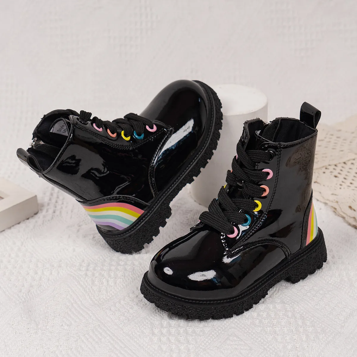 Stivaletti arcobaleno per bambina stivali invernali lucidi impermeabili_voghion.com