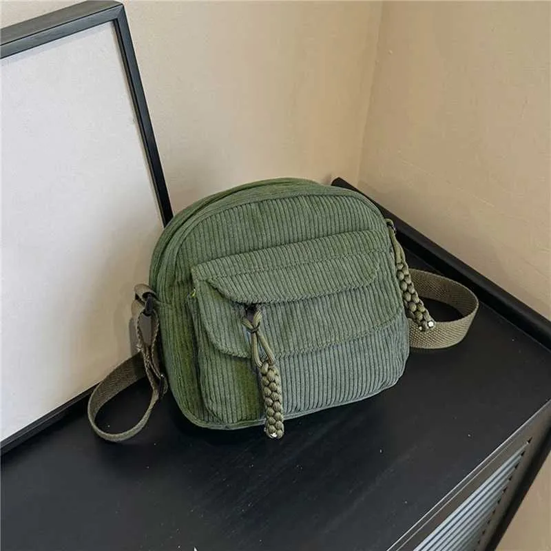 Crossbody Shoulder Bag Corduroy Small Square Casual Commuting_voghion.com