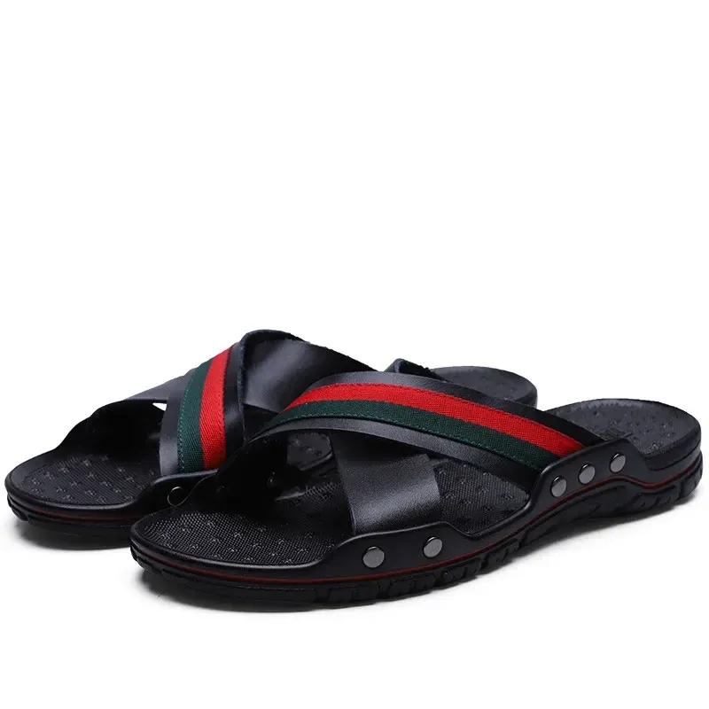 FUQIAO Marke Sommermode Ledersandalen Cross Strap Strand Wasserschuhe Männer Hochwertige Hausschuhe Große Größe: 38-47_voghion.com