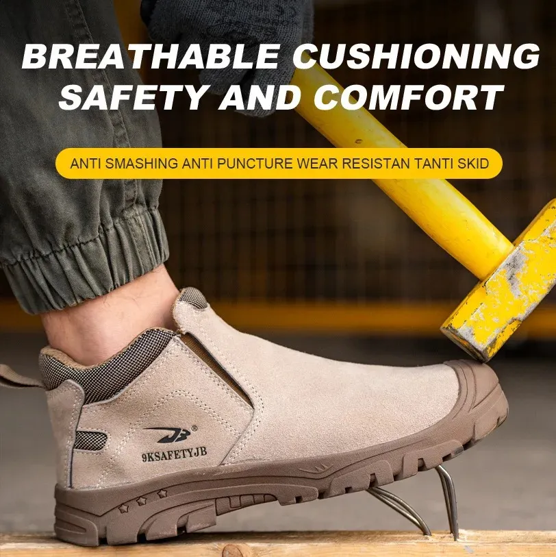 Chaussures de sécurité légères et antidérapantes pour hommes, avec embout en acier respirant et semelle en caoutchouc incassable, 240918_voghion.com