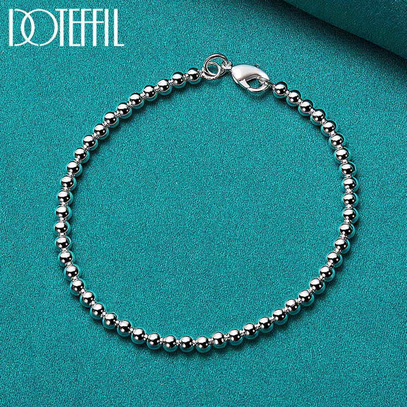 Doteffil Sterling Sier 4mm Pürüzsüz Boncuklu Top Zincir Bileklik Kadınlar İçin Moda Düğün Nişan Parti Takı_voghion.com