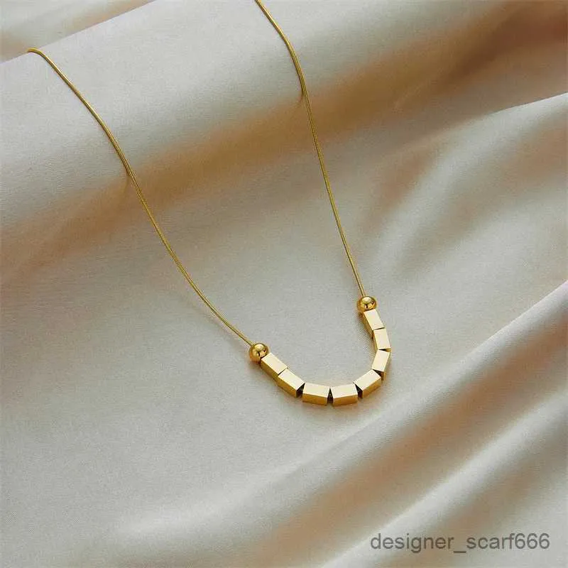 Colliers pendentifs tendance et simples, perles rondes carrées en acier inoxydable, style rétro, personnalité classique_voghion.com