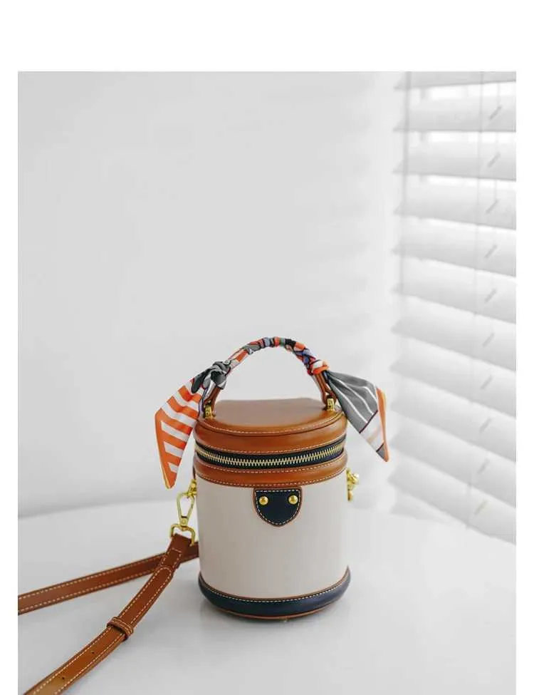 Borsa a secchiello retro colore a contrasto borsa a spalla pelle_voghion.com