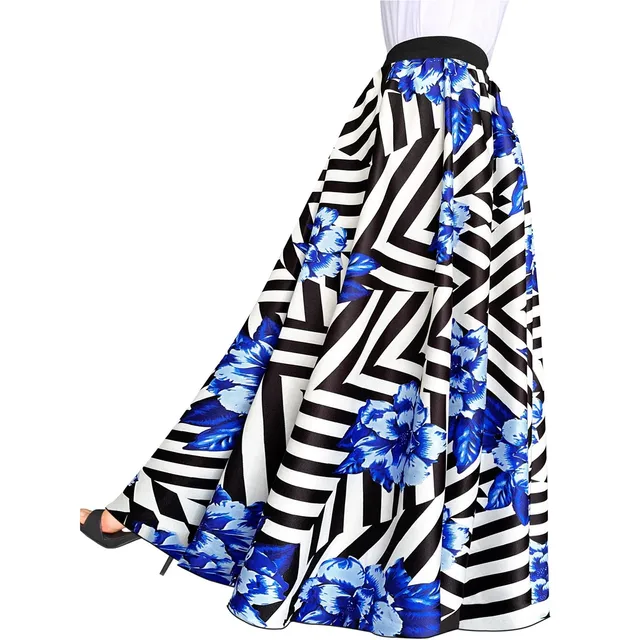 hot selling Summer Floral Print Maxi Mopping Floor Big Hem Dress Casual Loose High Waist Skirt For Women Elegant Party Streetwear_voghion.com