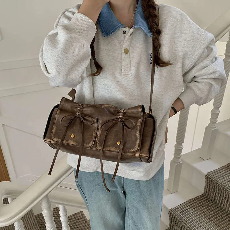 Moto & Bike Drawstring Bow Bags For Women Designer Handbags And Purses 2023 New In Vintage Pleated Shoulder Crossbody_voghion.com